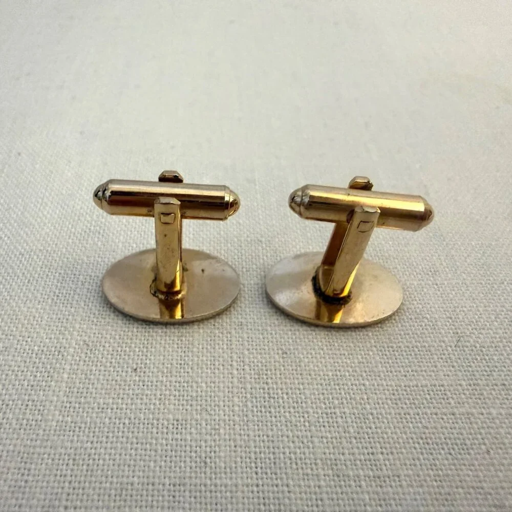 Vintage Goldtone Oval Cufflinks Textured Geometric Design